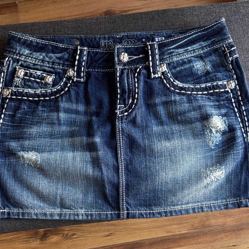 Miss Me Distressed Blue Mini Skirt